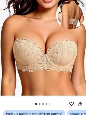 Amazon Beige Strapless Lace Bandeau Push-Up Bra